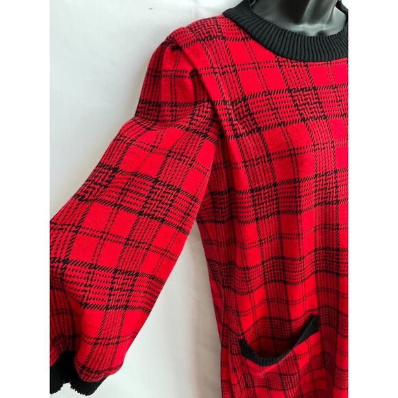 Vintage Leslie Fay Y2K Red Plaid Dress Size Petite 12 Academia Preppy Clueless - Picture 3 of 12